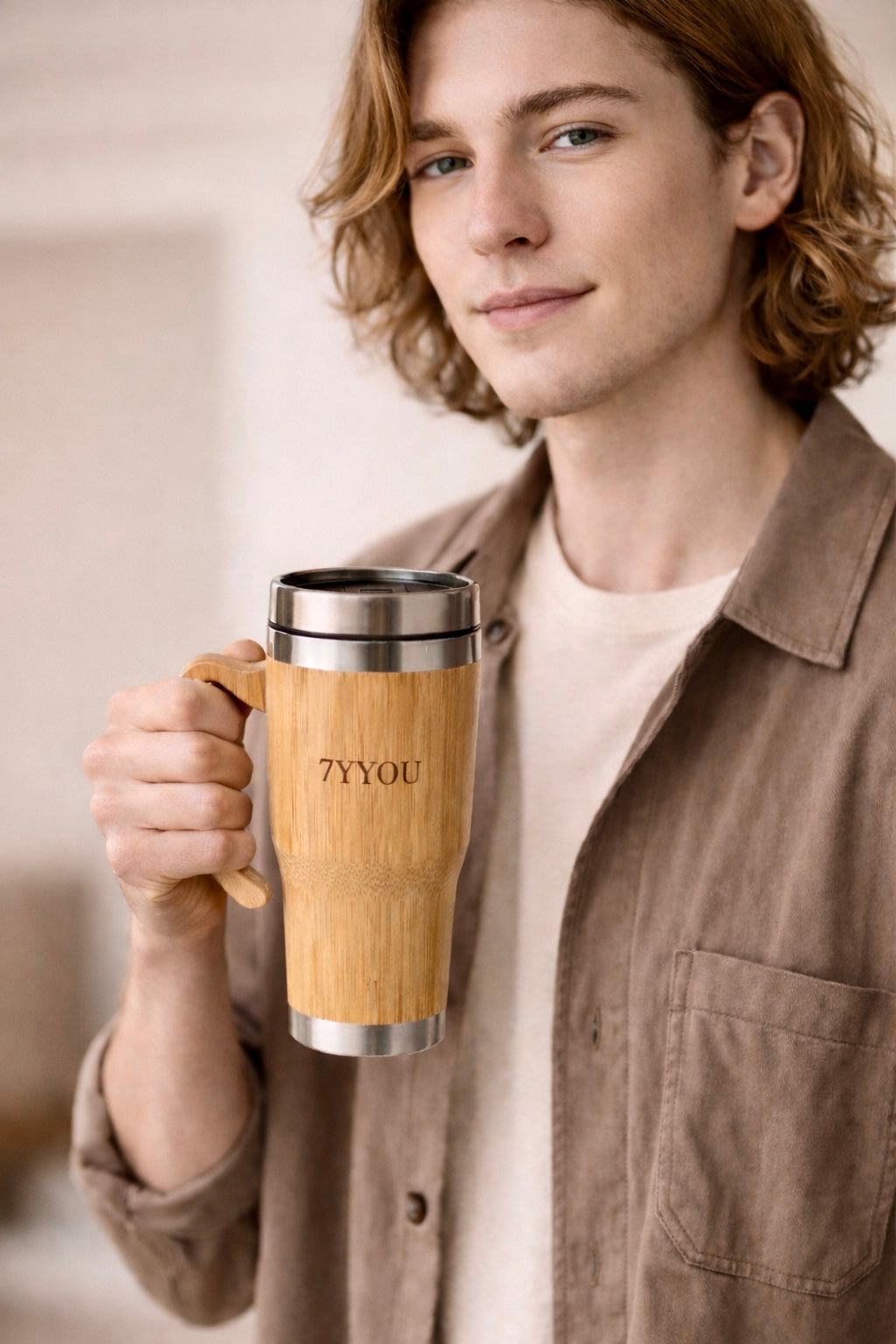 7YYOU Bamboo Travel Mug with Stainless Steel Inner - Eco-Friendly Coffee Mug
