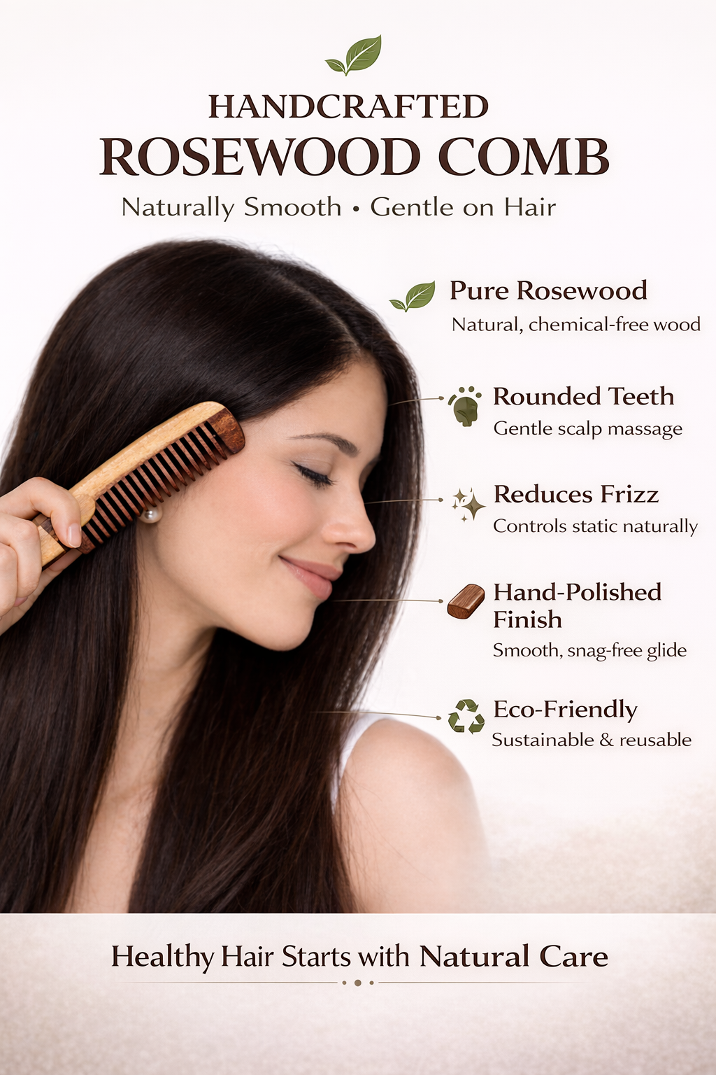 7YYOU Handcrafted Rosewood Comb - Natural Wood Hair Comb for Smooth, Frizz-Free Hair