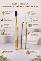 7YYOU Eco-Friendly Bamboo Oral Care Set - Charcoal Toothbrush & Tongue Cleaner