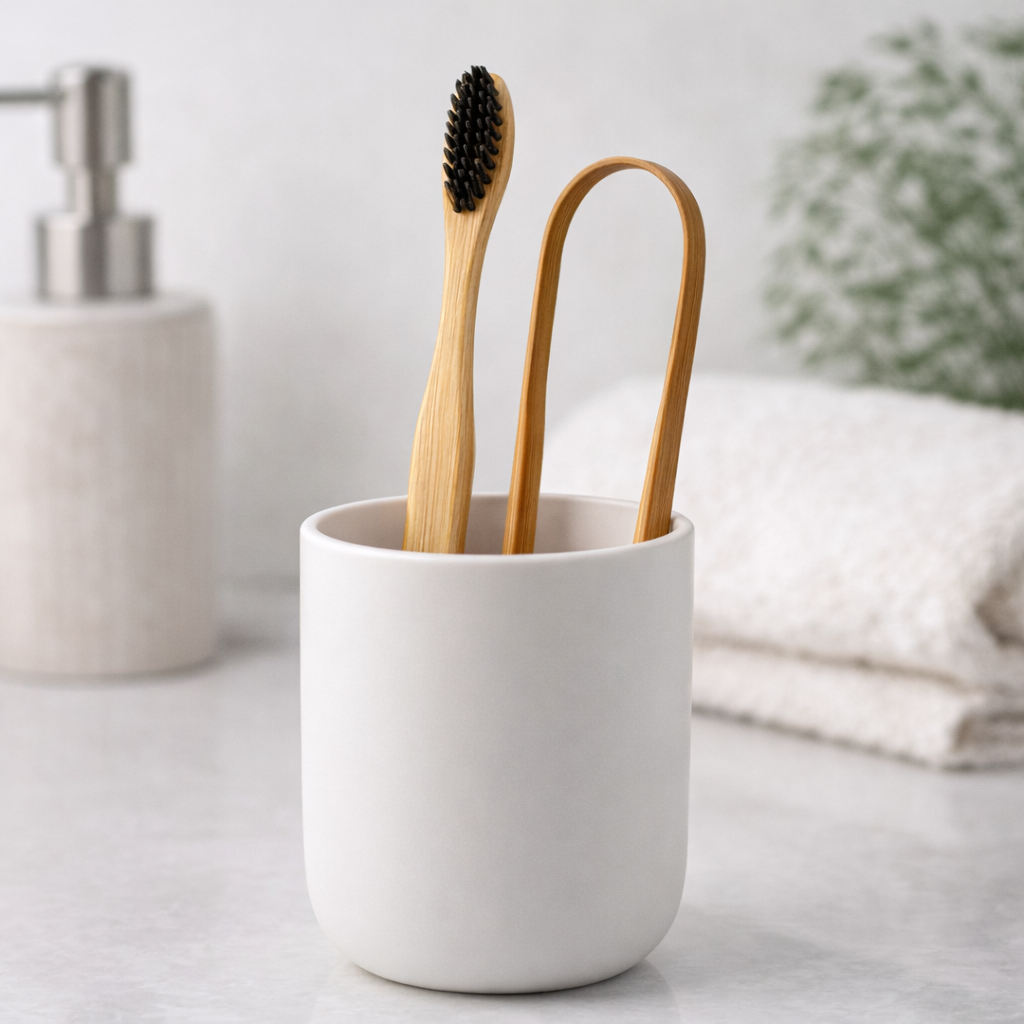 7YYOU Eco-Friendly Bamboo Oral Care Set - Charcoal Toothbrush & Tongue Cleaner