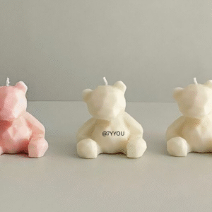 GeoBear Candle Set of 3 Minimalist Teddy Candles (Matte White, Pastel Pink & Cloud Grey)
