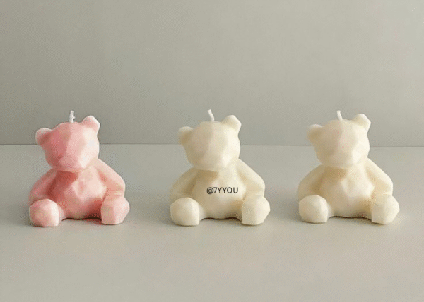 GeoBear Candle Set of 3 Minimalist Teddy Candles (Matte White, Pastel Pink & Cloud Grey)