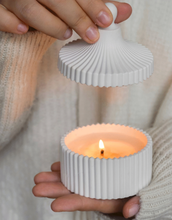 Ribbed Luxe Jar – Matte White Cement with Lid, starting 129rs/- - Image 3