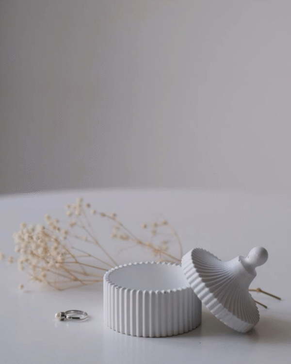 Ribbed Luxe Jar – Matte White Cement with Lid, starting 129rs/- - Image 2