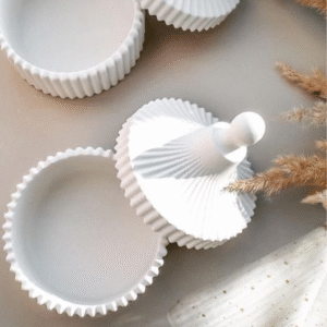 Ribbed Luxe Jar – Matte White Cement with Lid, starting 129rs/-