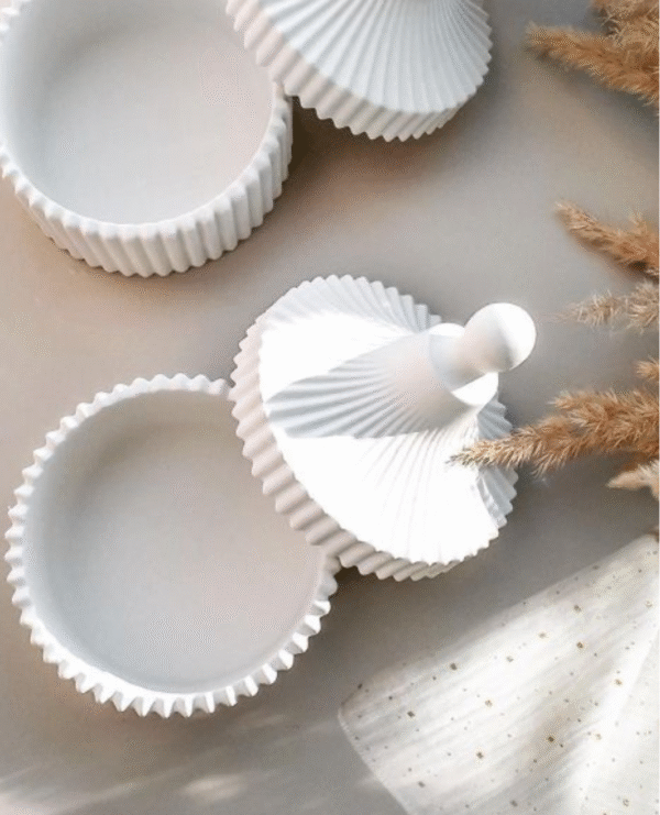 Ribbed Luxe Jar – Matte White Cement with Lid, starting 129rs/-